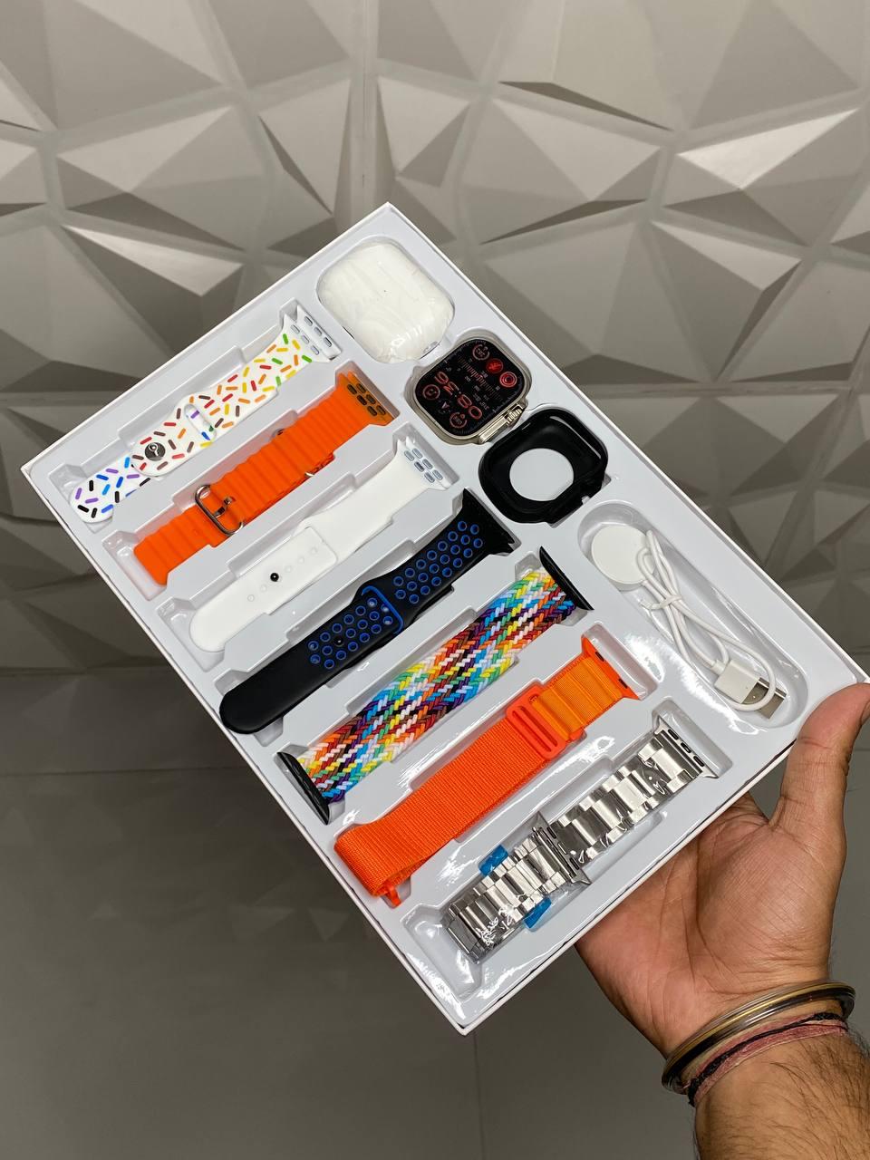 Ultra Max Smartwatch Combo Set – 7 Straps + AirPods + Wireless Charger (SKU-02)