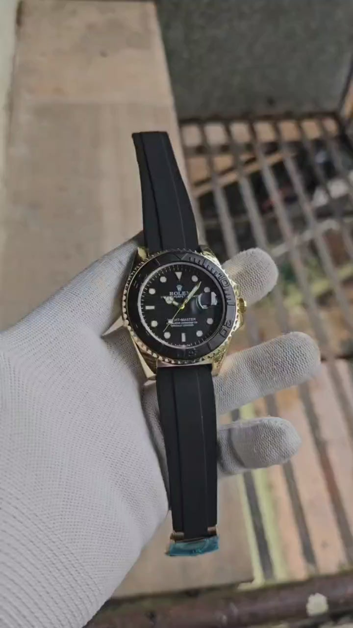 Load video: Premium 41mm Luxury Chronograph Watch | Dark Dial, Stainless Steel Case &amp; Silicon Strap (SKU-03)