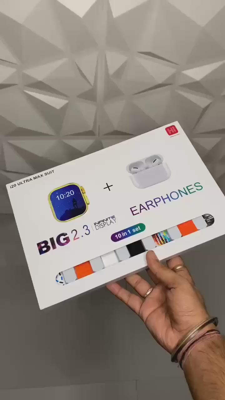 Load video: Ultra Max Smartwatch Combo Set – 7 Straps + AirPods + Wireless Charger (SKU-02)